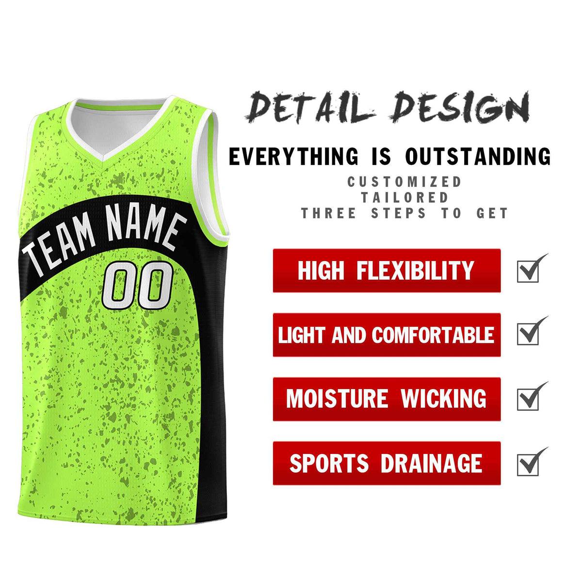 Custom Fluorescent Green Black Dot Graffiti Pattern Irregular Team Names Sports Uniform Basketball Jersey
