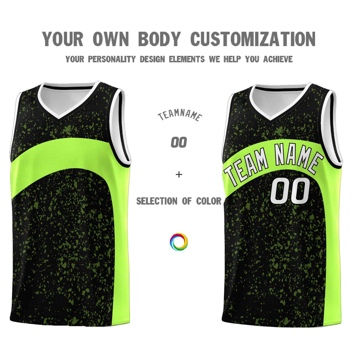 Custom Black Fluorescent Green Dot Graffiti Pattern Irregular Team Names Sports Uniform Basketball Jersey