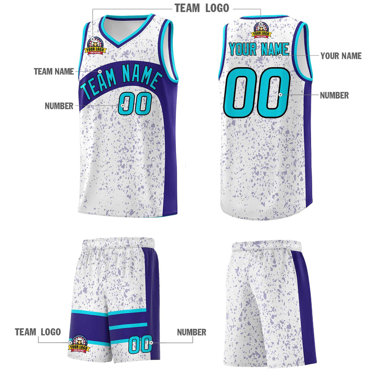 Custom White Royal Dot Graffiti Pattern Irregular Team Names Sports Uniform Basketball Jersey