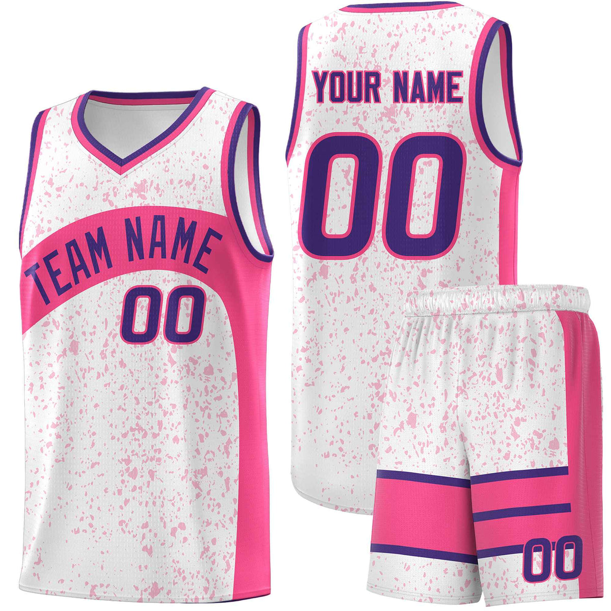 Custom White Pink Dot Graffiti Pattern Irregular Team Names Sports Uniform Basketball Jersey| KXKSHOP