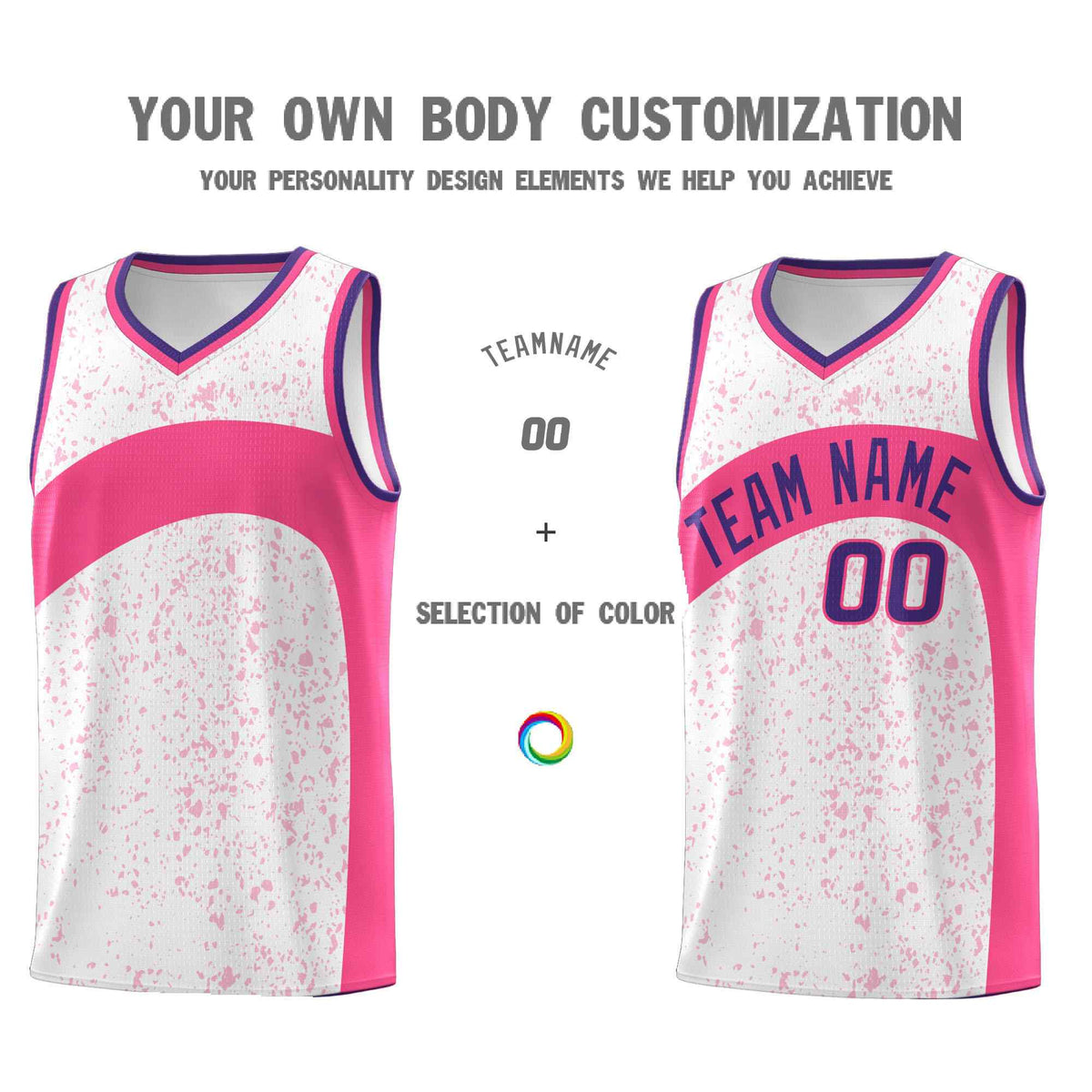 Custom White Pink Dot Graffiti Pattern Irregular Team Names Sports Uniform Basketball Jersey