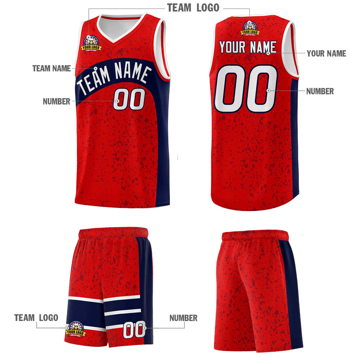 Custom Red Navy Dot Graffiti Pattern Irregular Team Names Sports Uniform Basketball Jersey