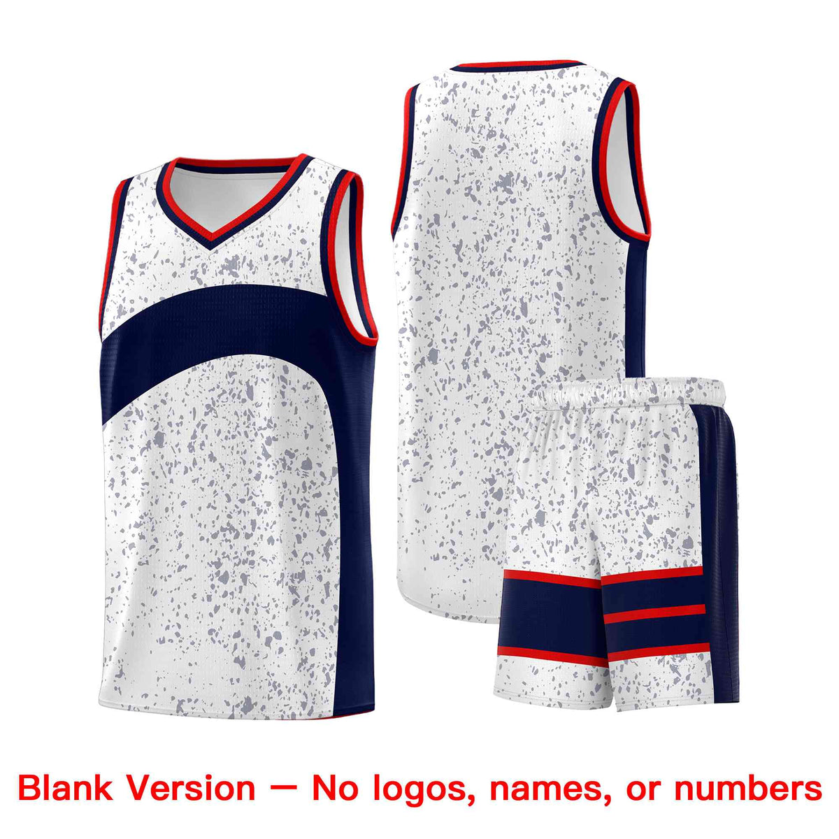 Custom White Navy Dot Graffiti Pattern Irregular Team Names Sports Uniform Basketball Jersey