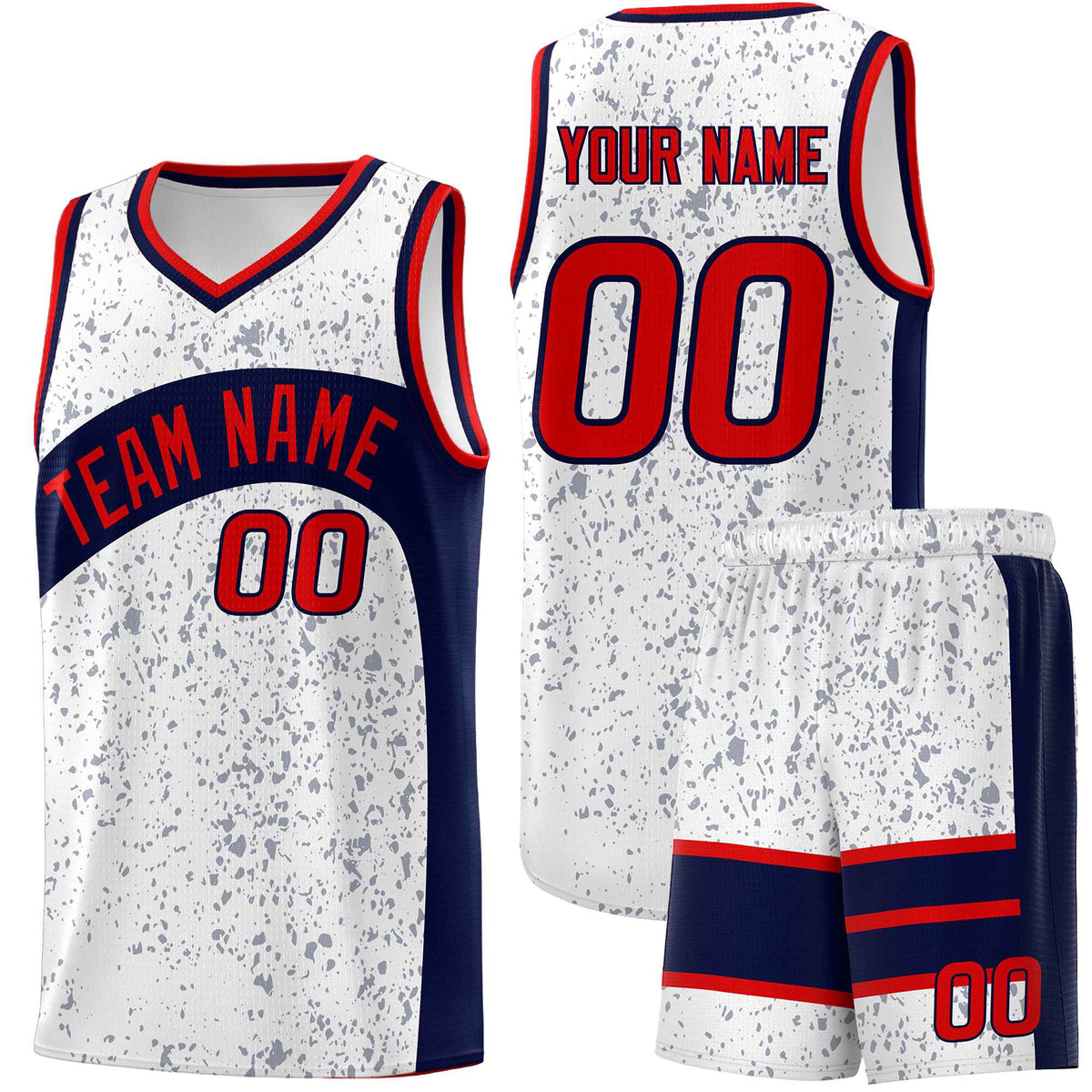 Custom White Navy Dot Graffiti Pattern Irregular Team Names Sports Uniform Basketball Jersey| KXKSHOP