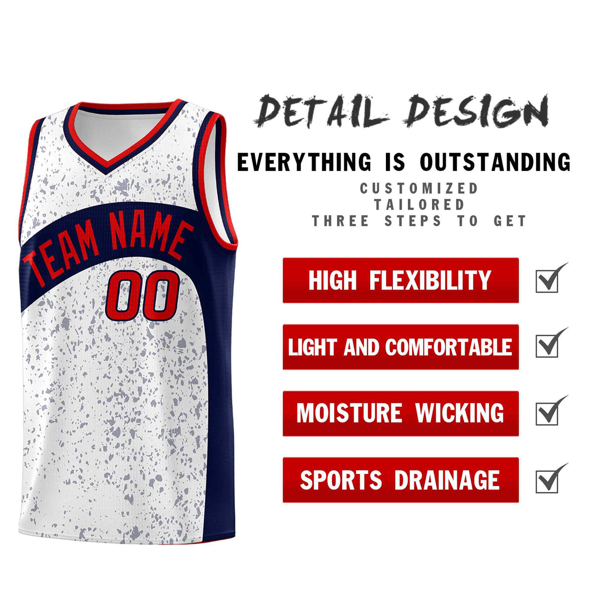 Custom White Navy Dot Graffiti Pattern Irregular Team Names Sports Uniform Basketball Jersey