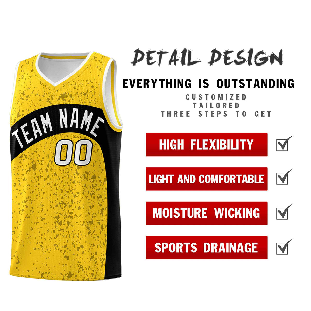 Custom Gold Black Dot Graffiti Pattern Irregular Team Names Sports Uniform Basketball Jersey