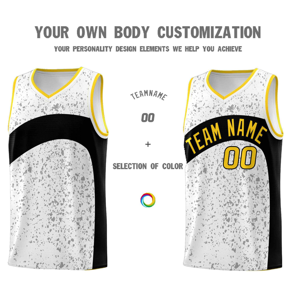 Custom White Black Dot Graffiti Pattern Irregular Team Names Sports Uniform Basketball Jersey