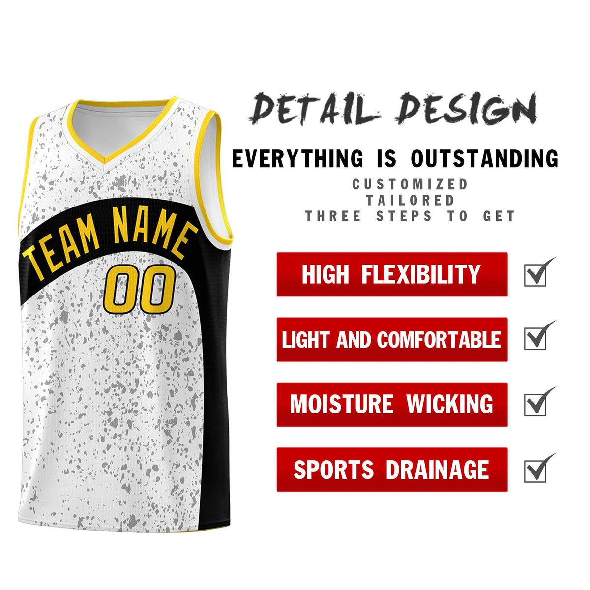 Custom White Black Dot Graffiti Pattern Irregular Team Names Sports Uniform Basketball Jersey