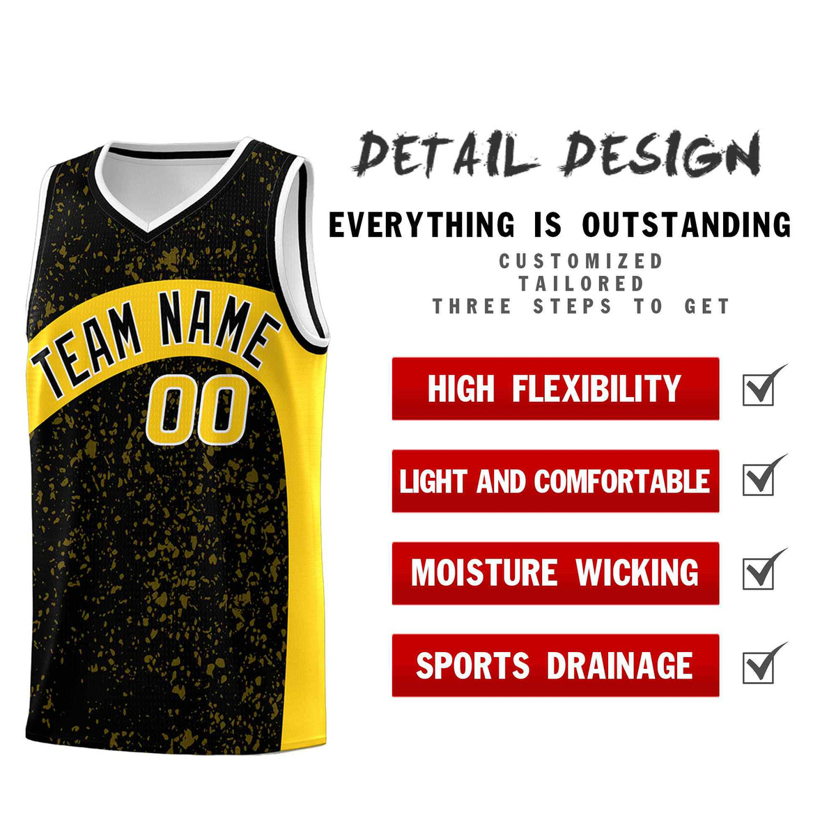 Custom Black Gold Dot Graffiti Pattern Irregular Team Names Sports Uniform Basketball Jersey