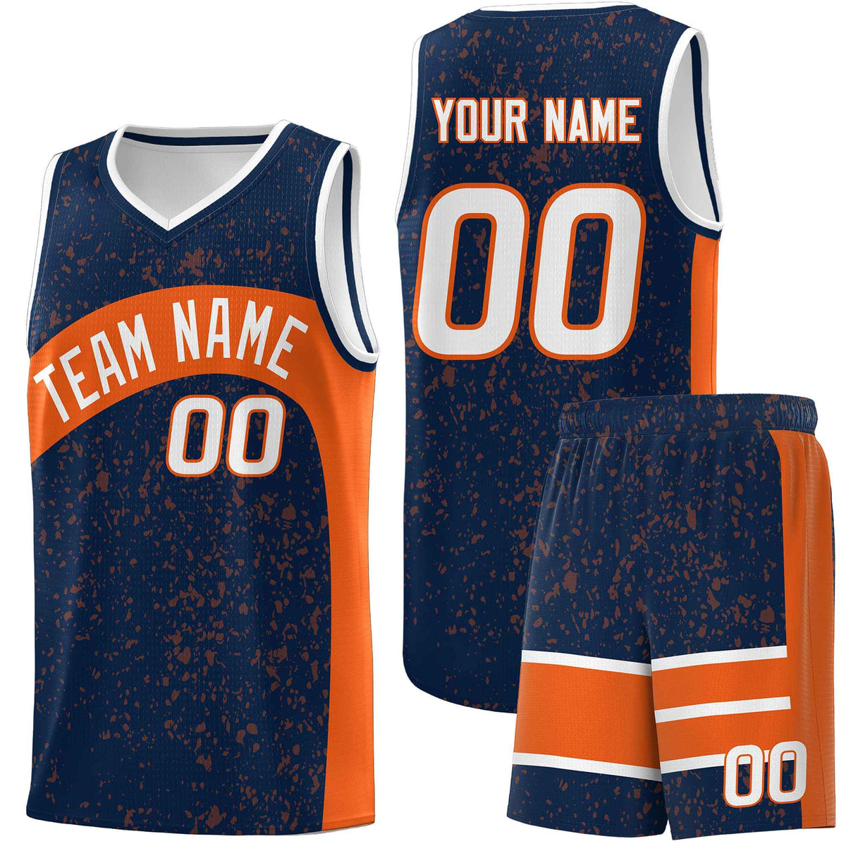 Custom Navy Orange Dot Graffiti Pattern Irregular Team Names Sports Uniform Basketball Jersey| KXKSHOP