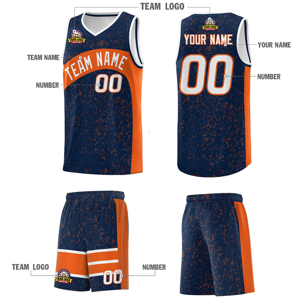 Custom Navy Orange Dot Graffiti Pattern Irregular Team Names Sports Uniform Basketball Jersey