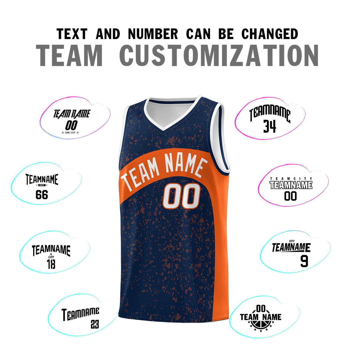 Custom Navy Orange Dot Graffiti Pattern Irregular Team Names Sports Uniform Basketball Jersey