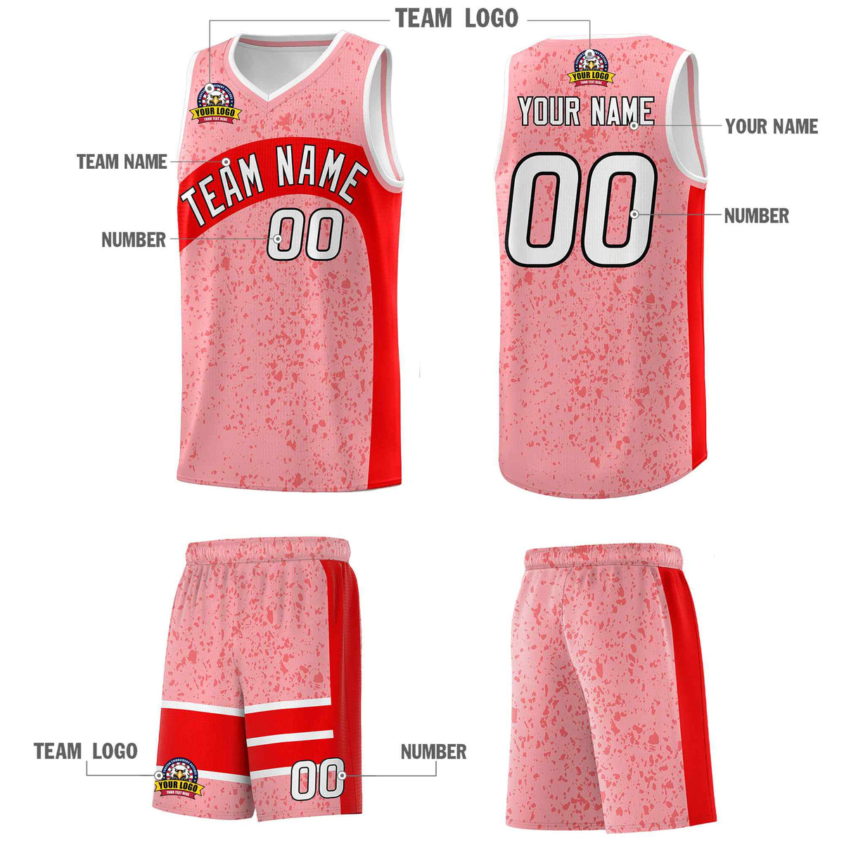 Custom Light Pink Light Red Dot Graffiti Pattern Irregular Team Names Sports Uniform Basketball Jersey