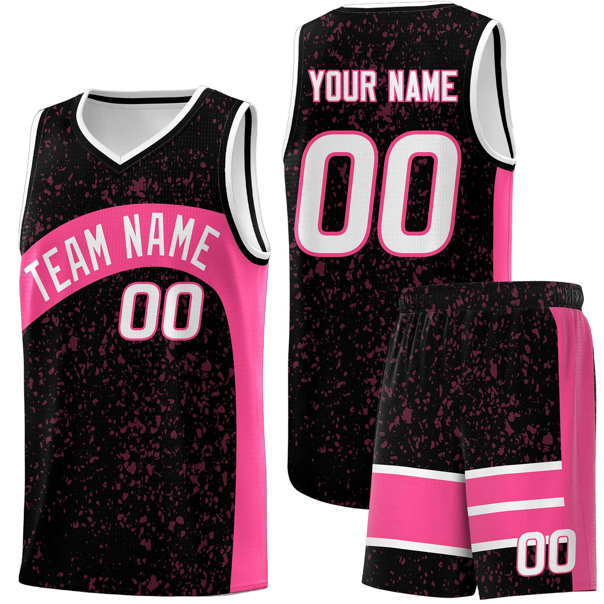 Custom Black Pink Dot Graffiti Pattern Irregular Team Names Sports Uniform Basketball Jersey| KXKSHOP