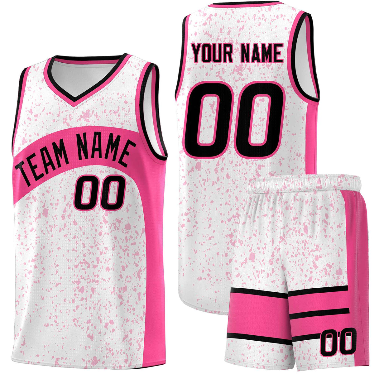 Custom White Pink Dot Graffiti Pattern Irregular Team Names Sports Uniform Basketball Jersey| KXKSHOP