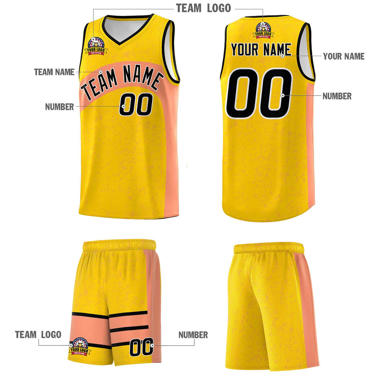 Custom Gold Light Orange Dot Graffiti Pattern Irregular Team Names Sports Uniform Basketball Jersey