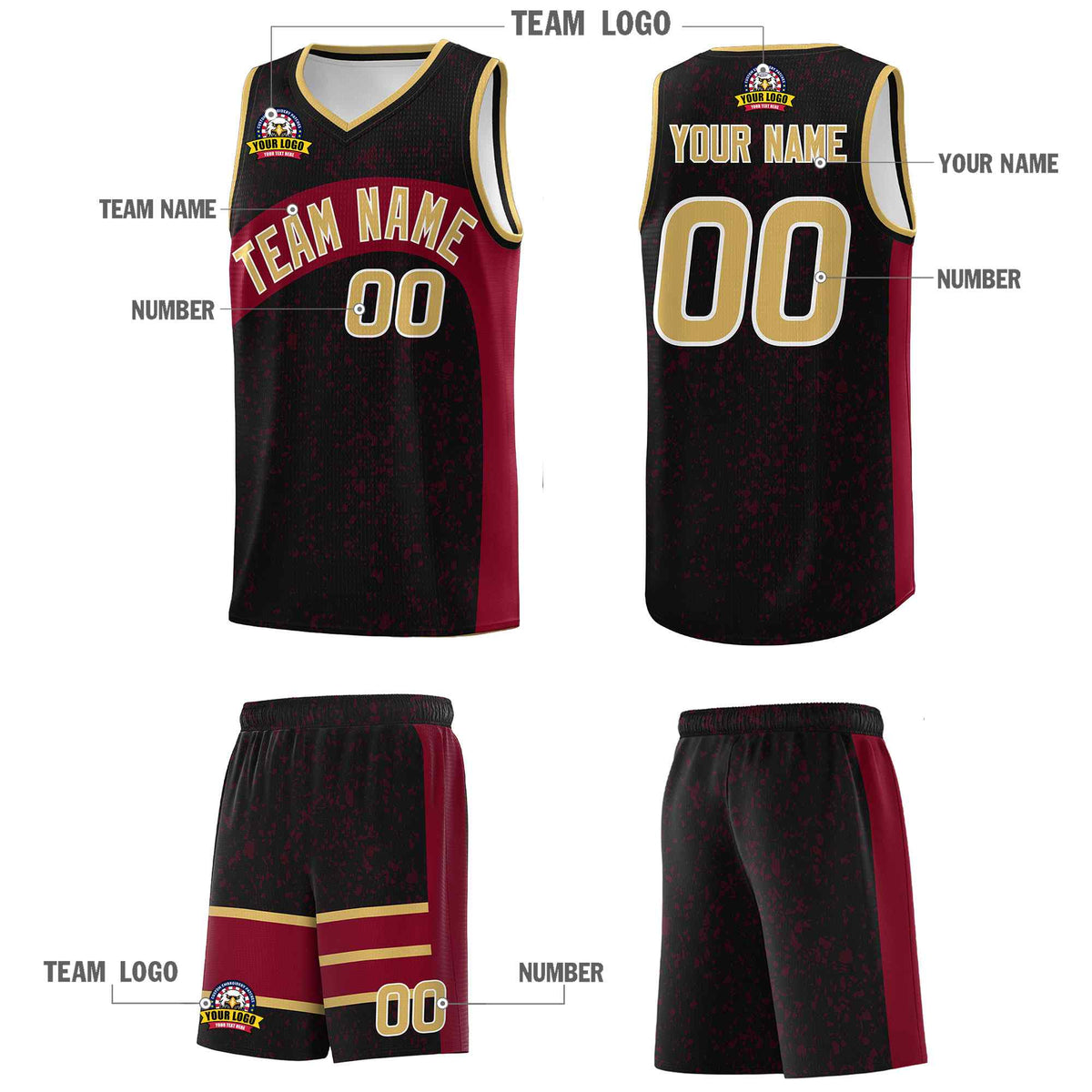Custom Black Crimson Dot Graffiti Pattern Irregular Team Names Sports Uniform Basketball Jersey