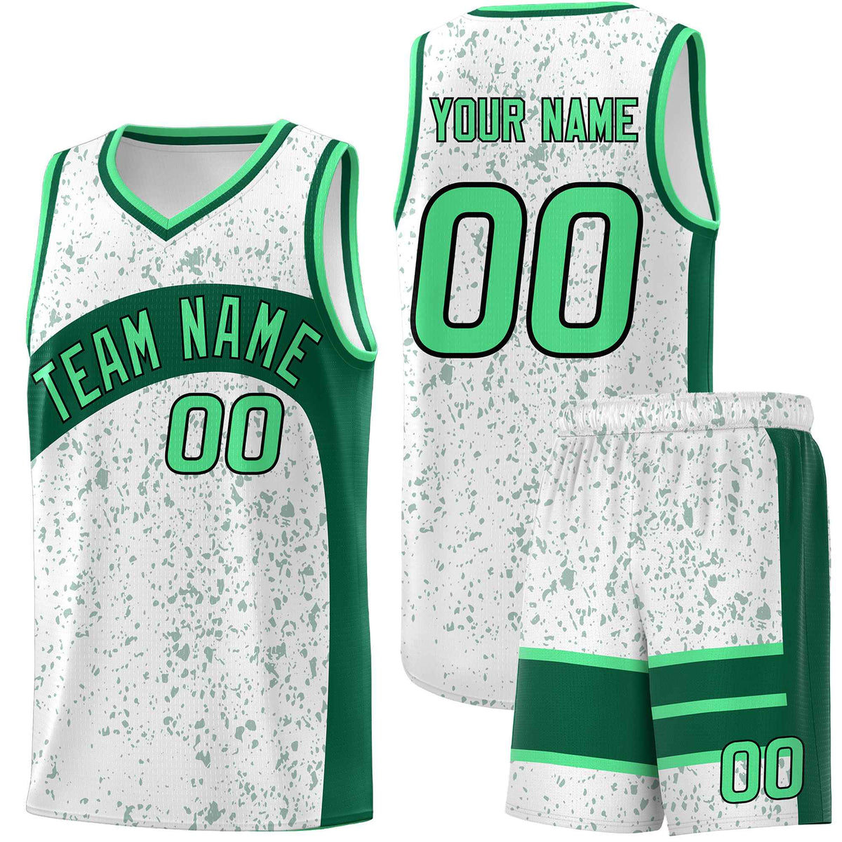 Custom White Kelly Green Dot Graffiti Pattern Irregular Team Names Sports Uniform Basketball Jersey| KXKSHOP