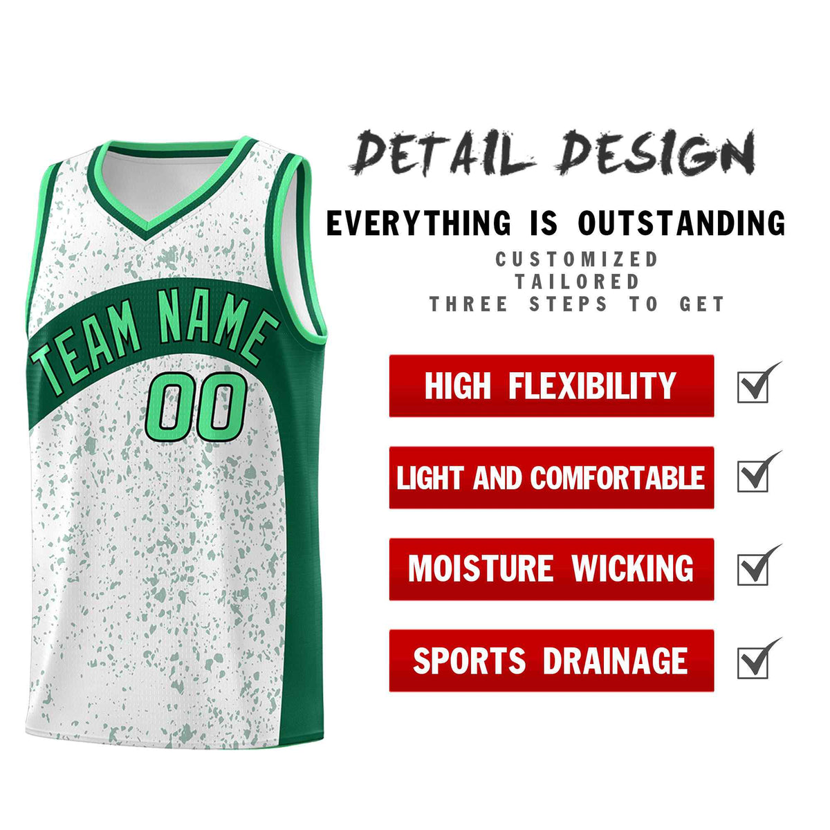 Custom White Kelly Green Dot Graffiti Pattern Irregular Team Names Sports Uniform Basketball Jersey