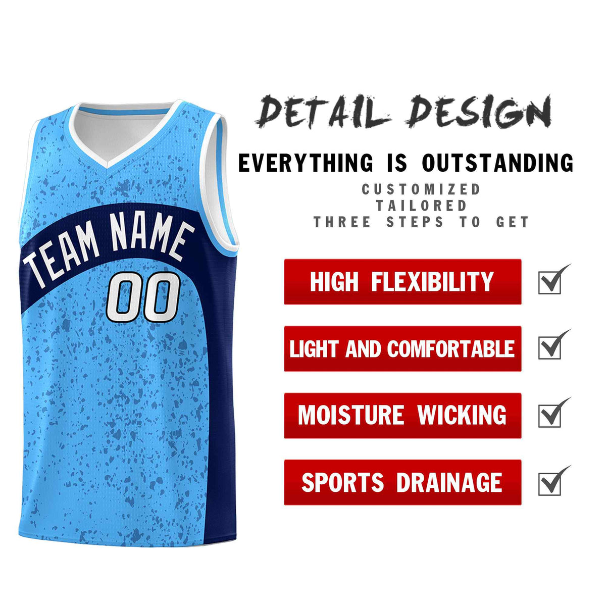 Custom Powder Blue Navy Dot Graffiti Pattern Irregular Team Names Sports Uniform Basketball Jersey