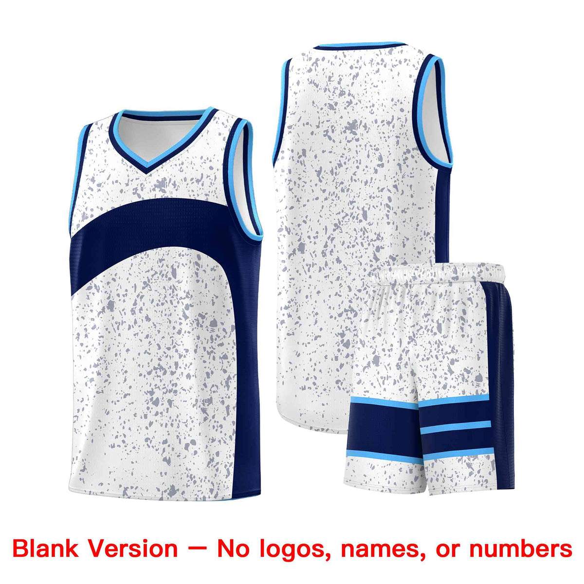 Custom White Navy Dot Graffiti Pattern Irregular Team Names Sports Uniform Basketball Jersey