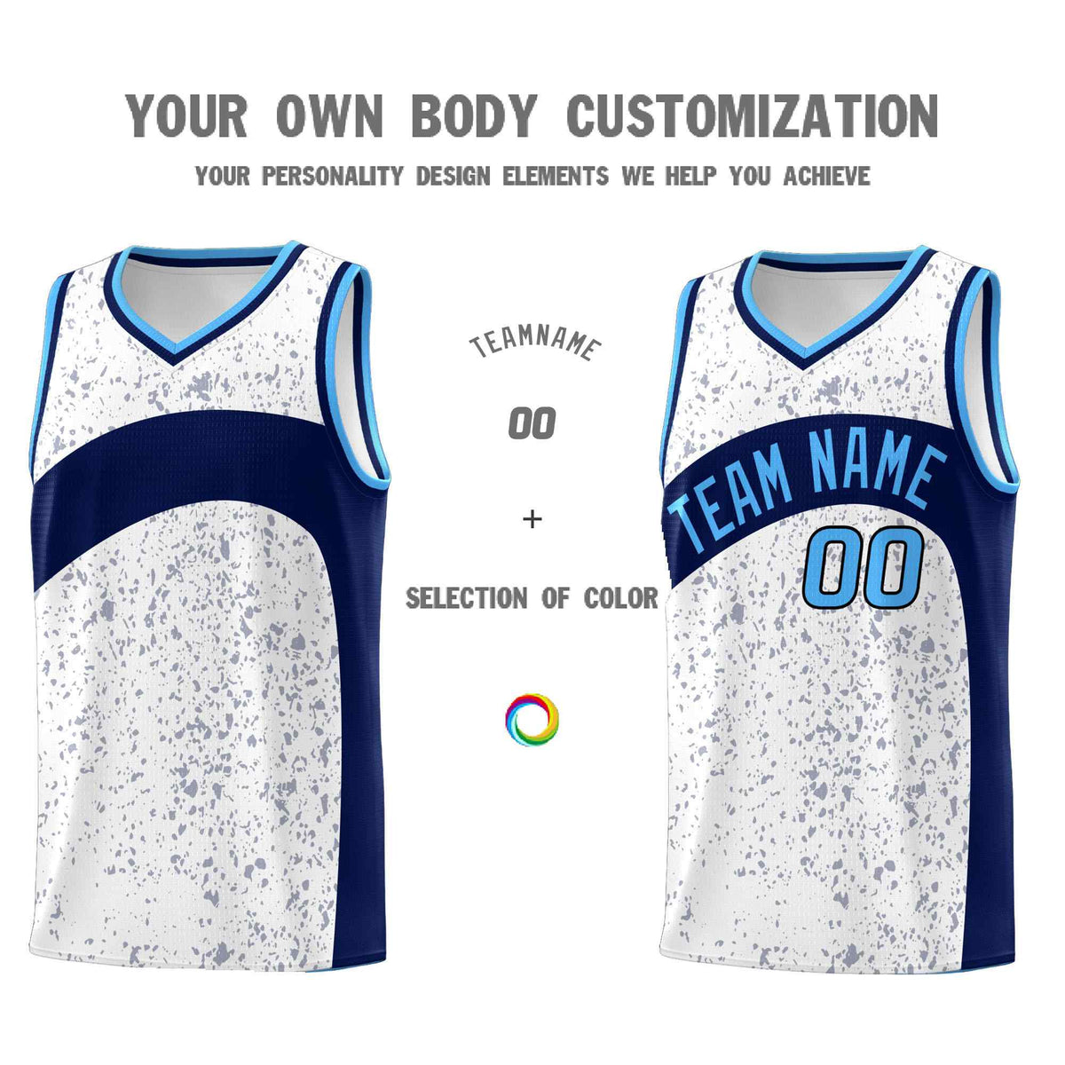 Custom White Navy Dot Graffiti Pattern Irregular Team Names Sports Uniform Basketball Jersey