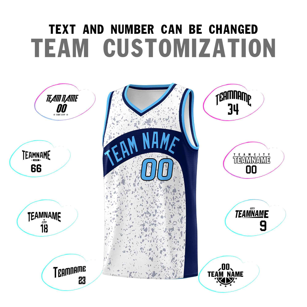 Custom White Navy Dot Graffiti Pattern Irregular Team Names Sports Uniform Basketball Jersey