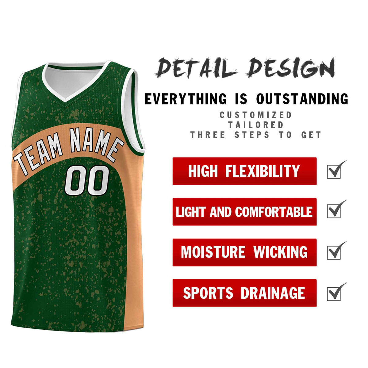 Custom Green Buckskin Brown Dot Graffiti Pattern Irregular Team Names Sports Uniform Basketball Jersey