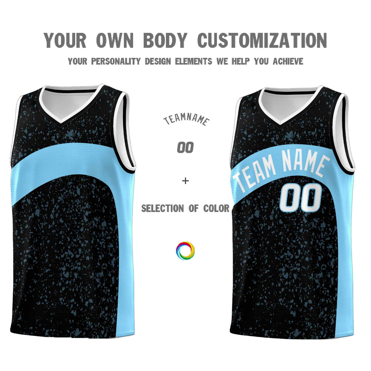 Custom Black Light Blue Dot Graffiti Pattern Irregular Team Names Sports Uniform Basketball Jersey