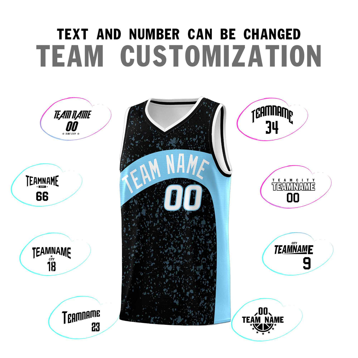 Custom Black Light Blue Dot Graffiti Pattern Irregular Team Names Sports Uniform Basketball Jersey