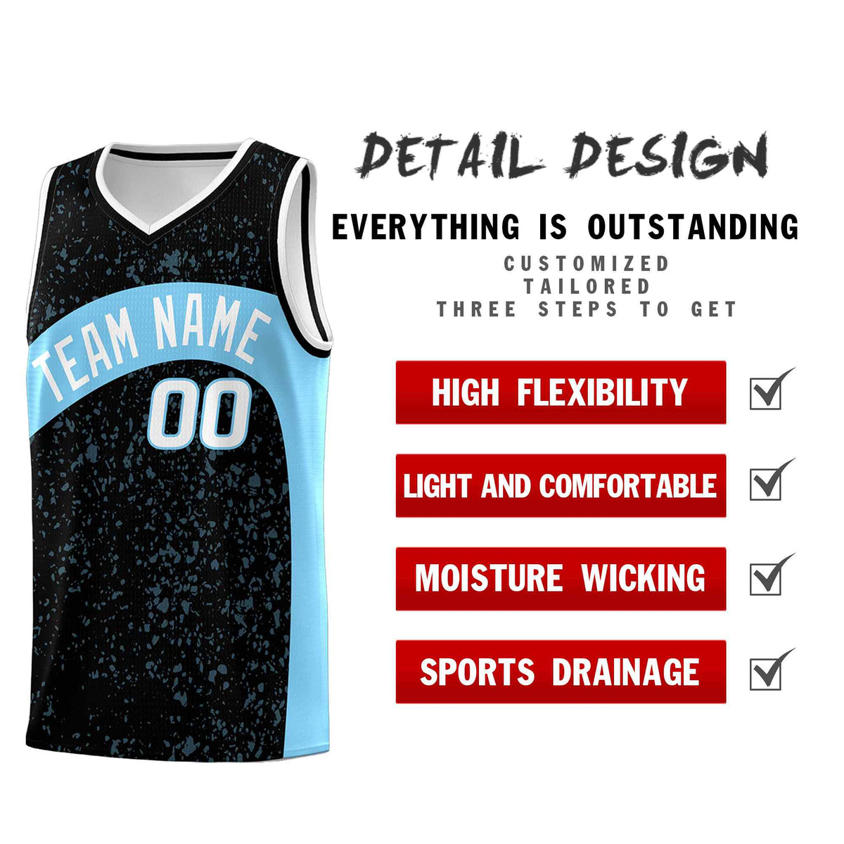 Custom Black Light Blue Dot Graffiti Pattern Irregular Team Names Sports Uniform Basketball Jersey