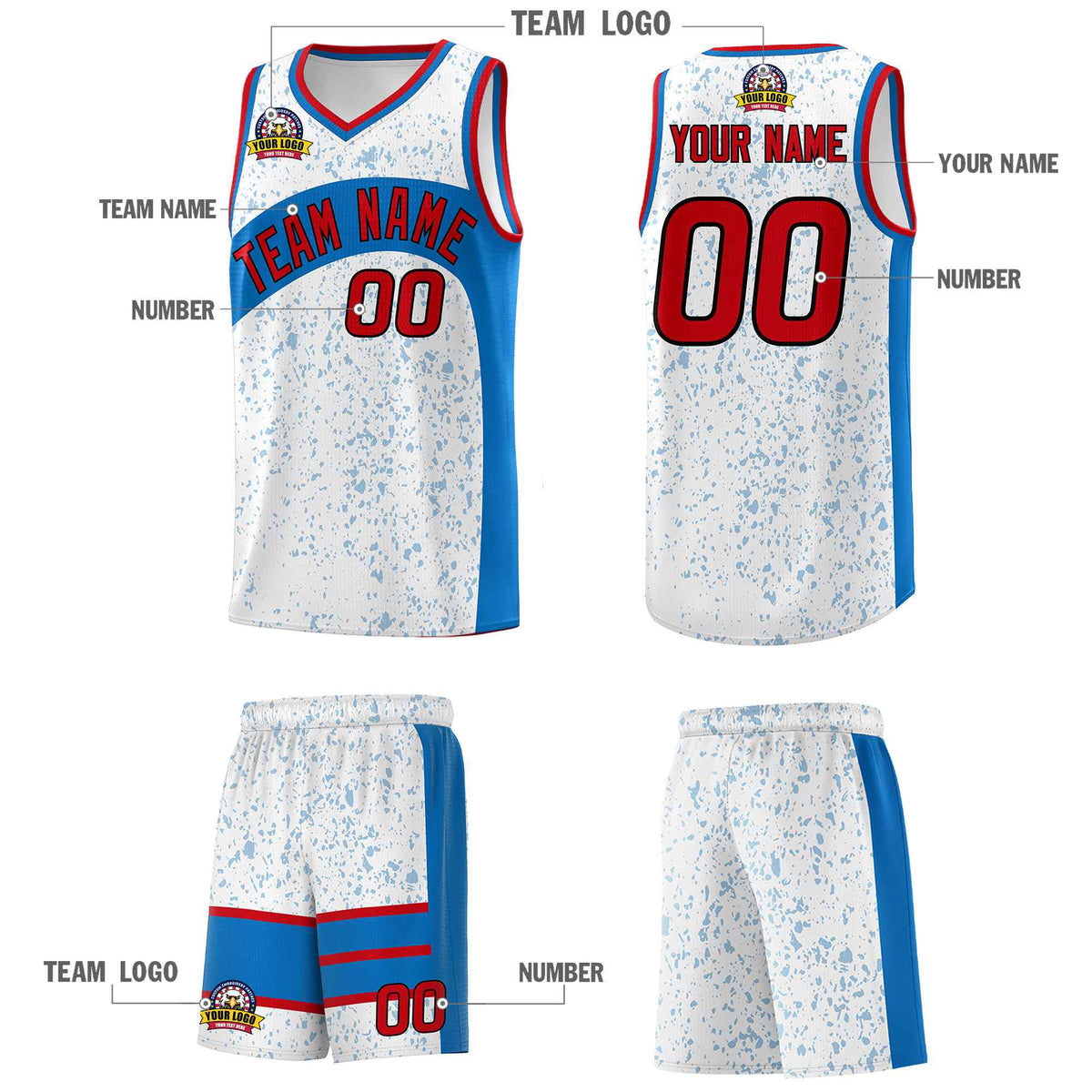 Custom White Royal Dot Graffiti Pattern Irregular Team Names Sports Uniform Basketball Jersey