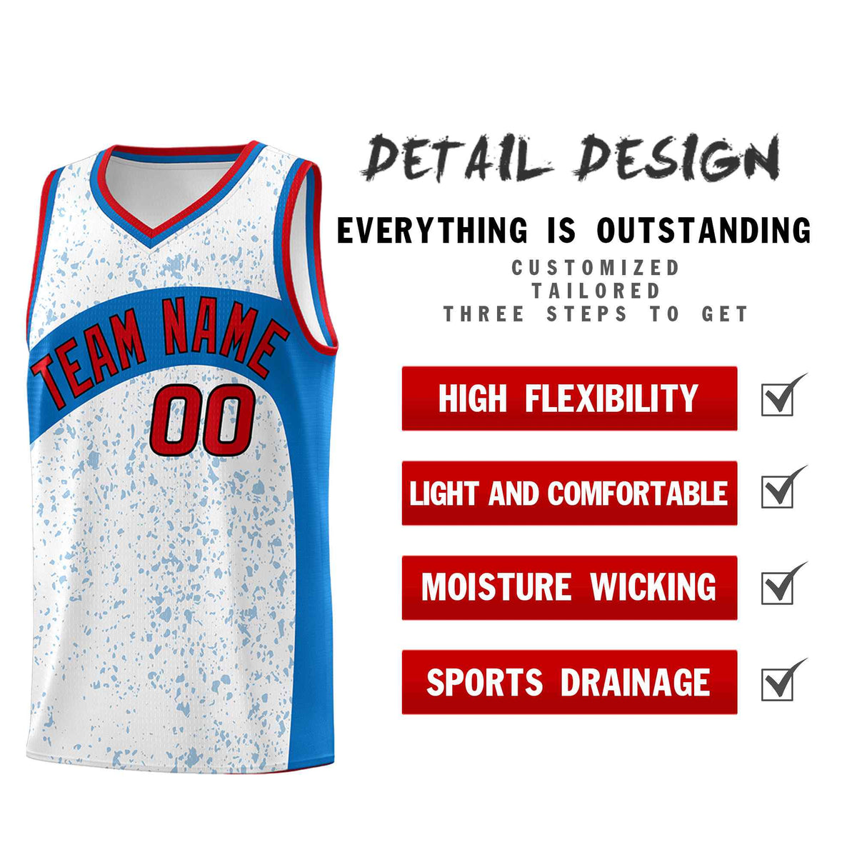 Custom White Royal Dot Graffiti Pattern Irregular Team Names Sports Uniform Basketball Jersey