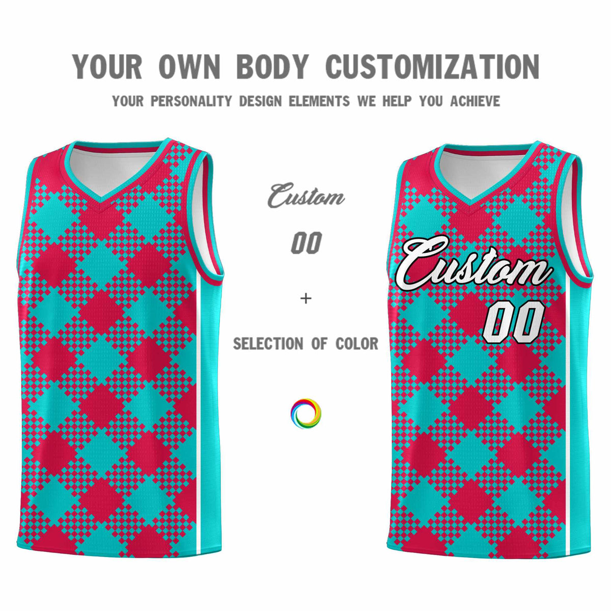 Personalized Aqua Red-White Grid Basketball Kits