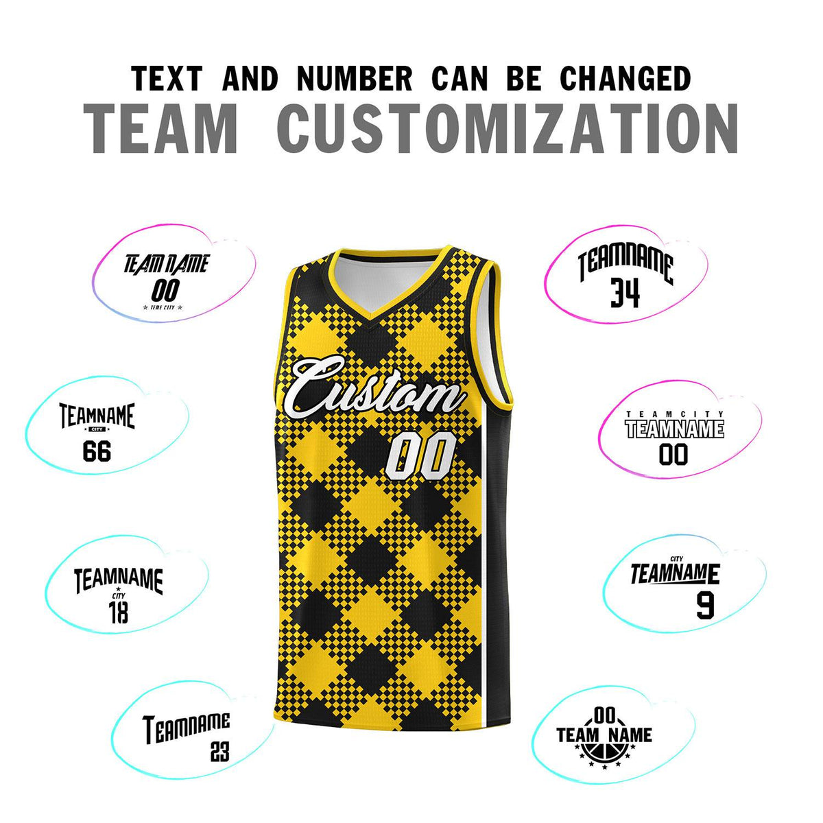 Personalized Gold Black-White Grid Basketball Kits