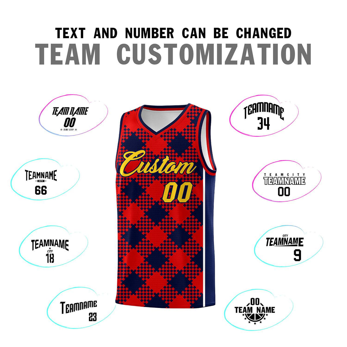 Personalized Navy Red-White Grid Basketball Kits