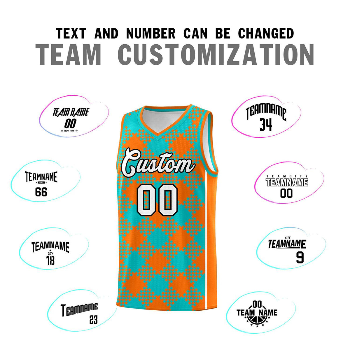 Personalized Aqua Orange-White Grid Basketball Kits