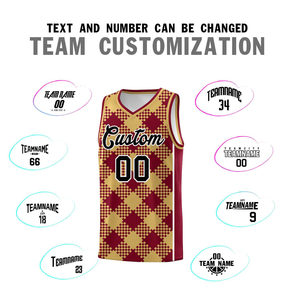 Personalized Old Gold Crimson-White Grid Basketball Kits