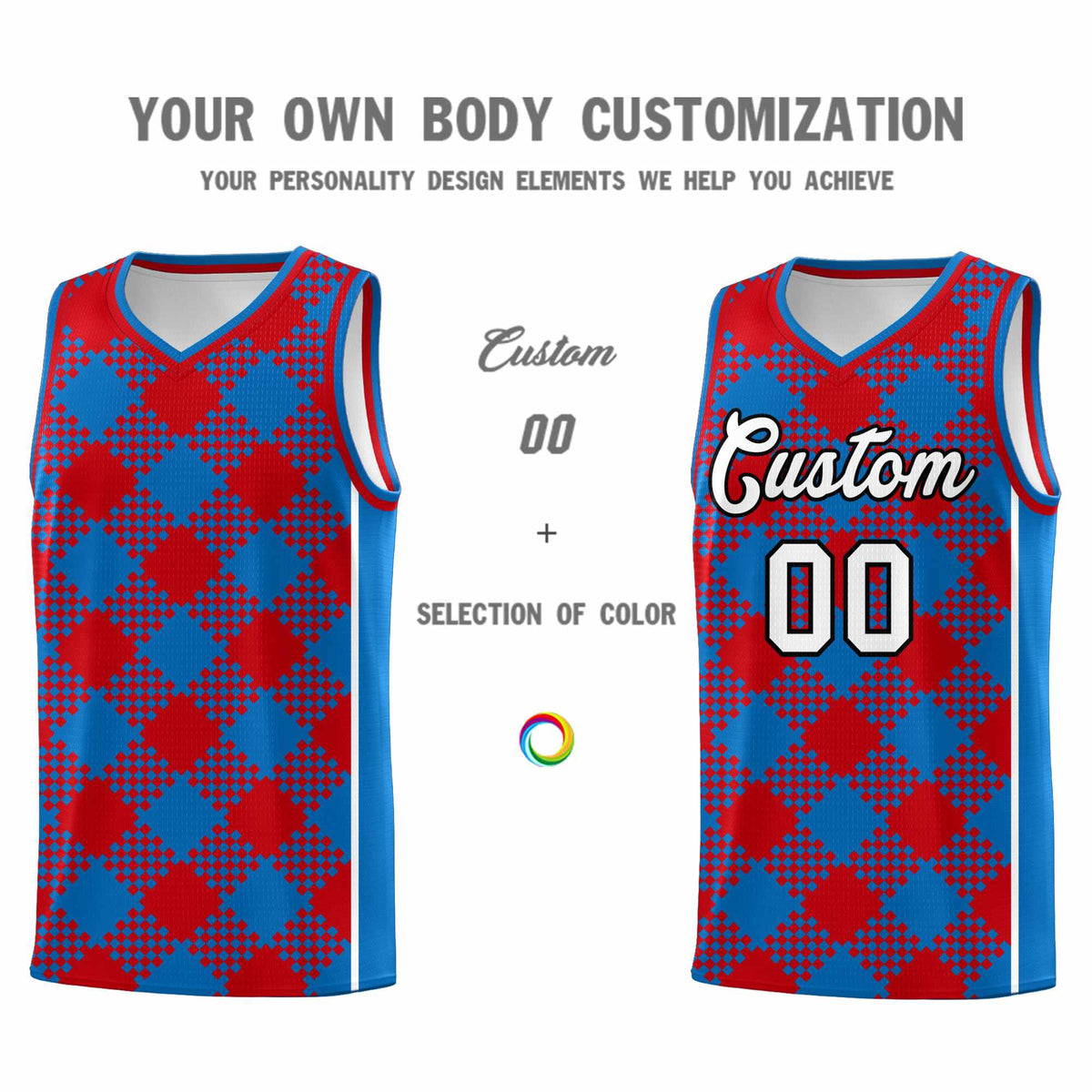 Personalized Royal Red-White Grid Basketball Kits