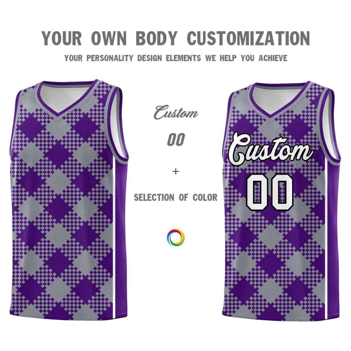 Personalized Gray Purple-White Grid Basketball Kits