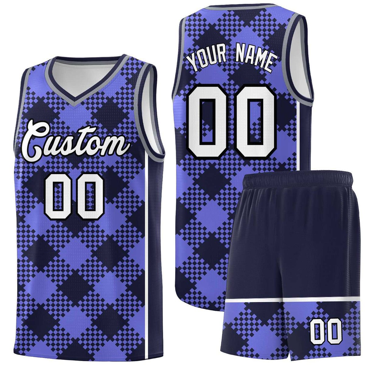 Personalized Purple Navy-White Grid Basketball Kits