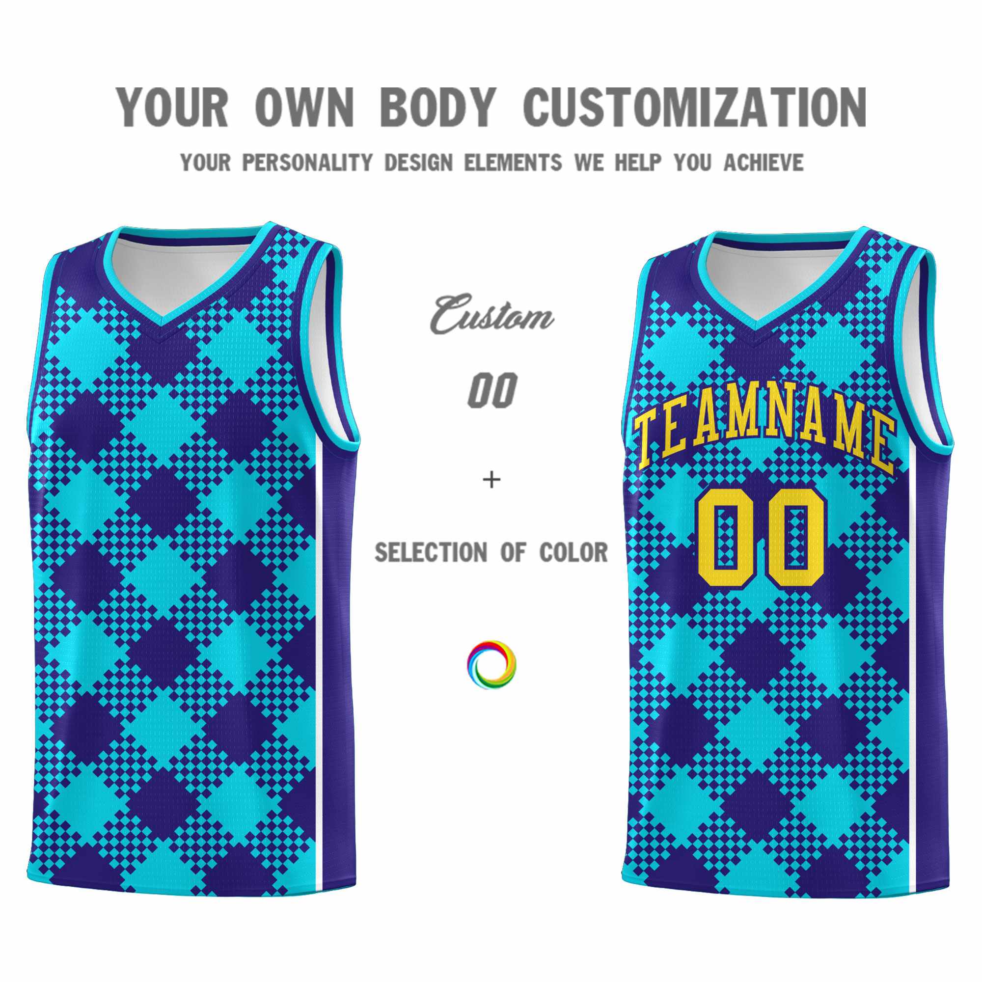 Personalized Royal White-Sky Blue Grid Basketball Kits