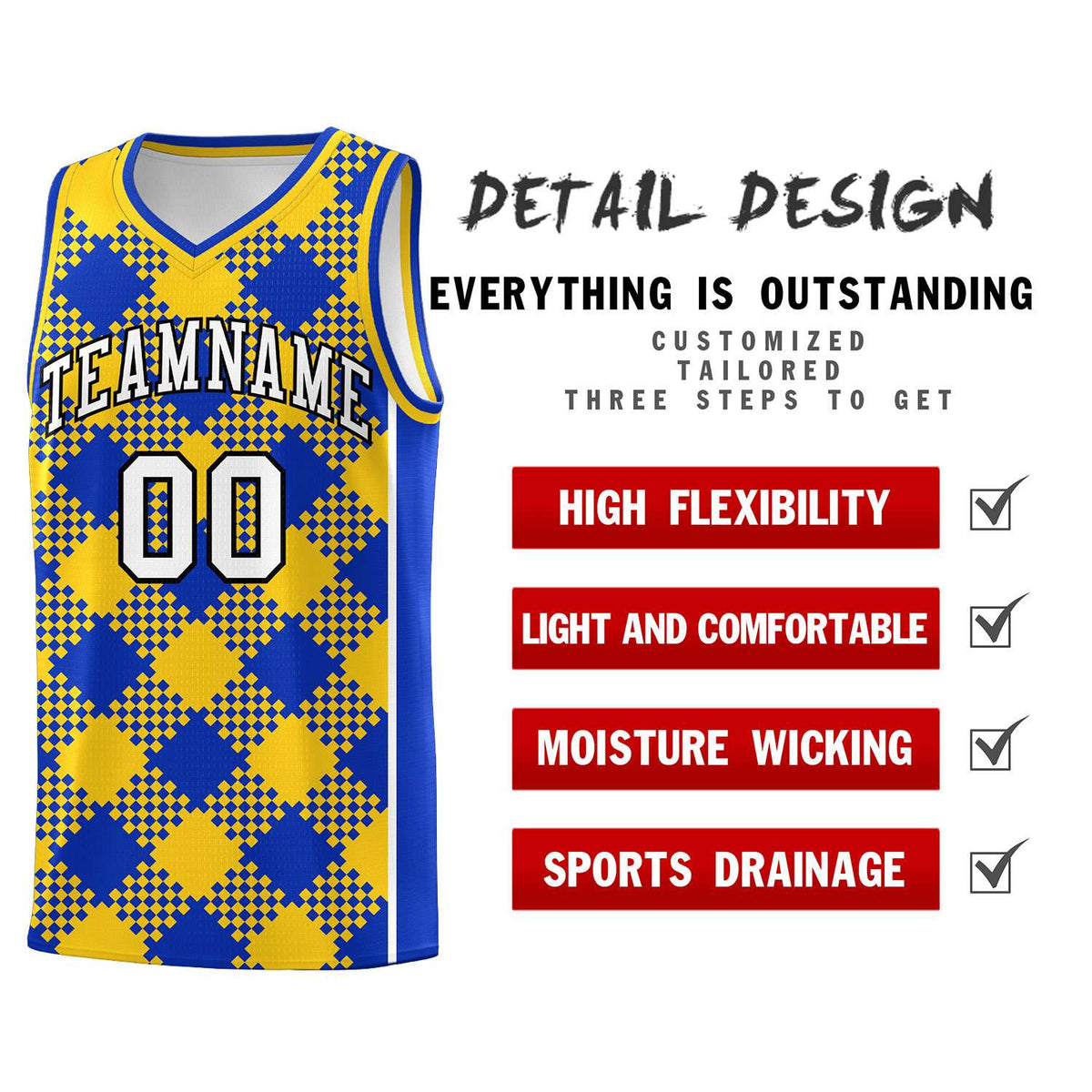Personalized Royal Gold-White Grid Basketball Kits