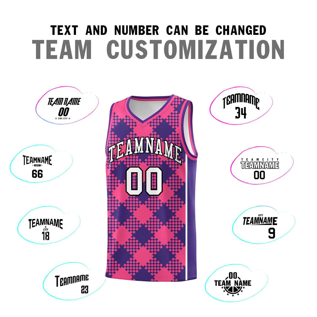 Personalized Purple Pink-White Grid Basketball Kits