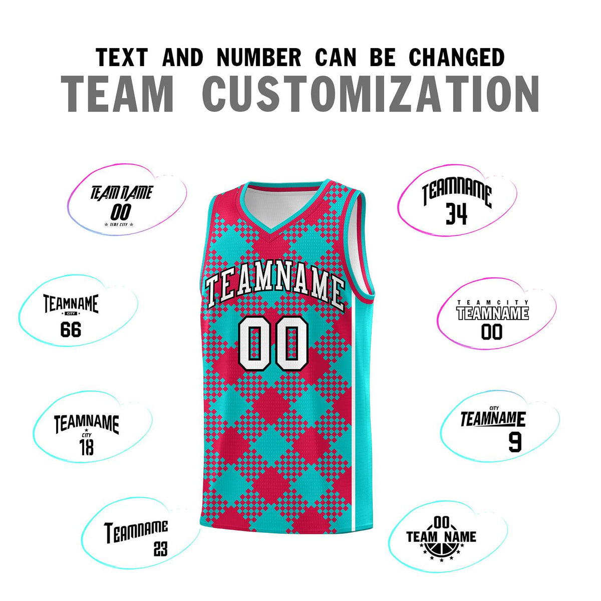 Personalized Aqua Red-White Grid Basketball Kits