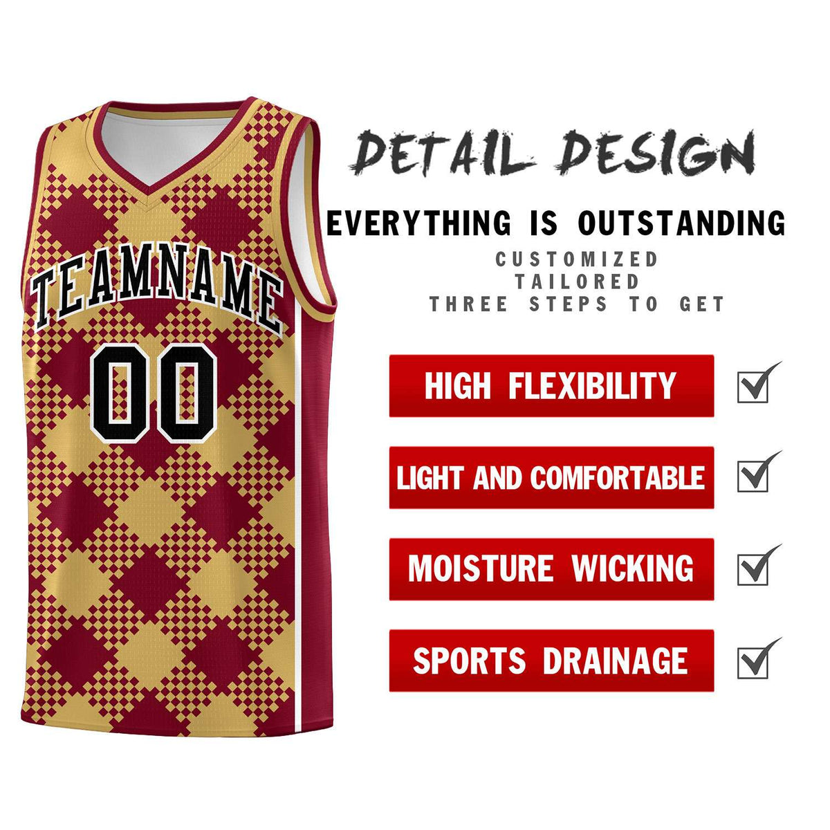 Personalized Old Gold Crimson-White Grid Basketball Kits