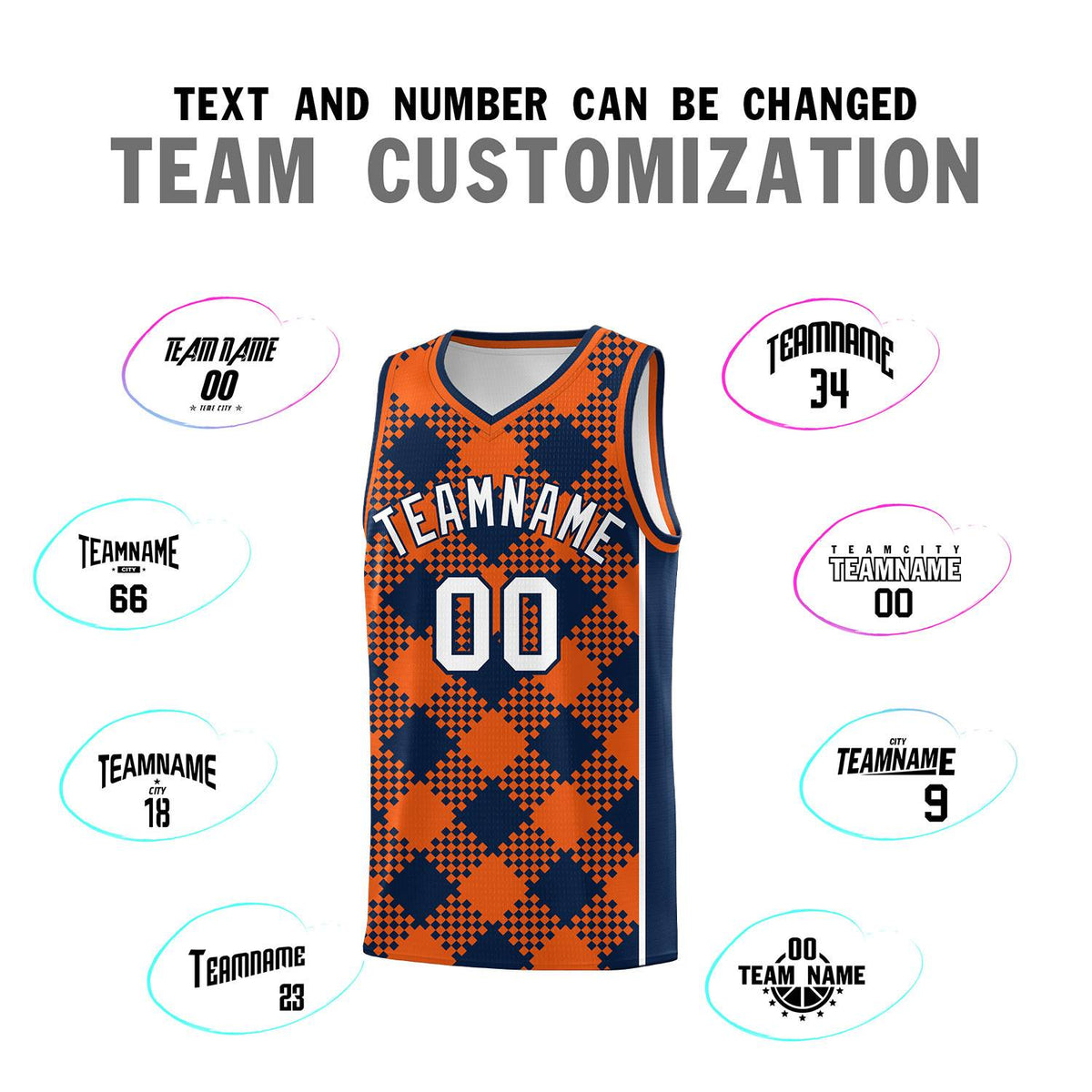 Personalized Navy Orange-White Grid Basketball Kits