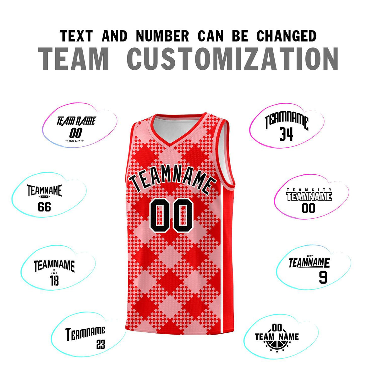Personalized Light Pink Light Red-White Grid Basketball Kits