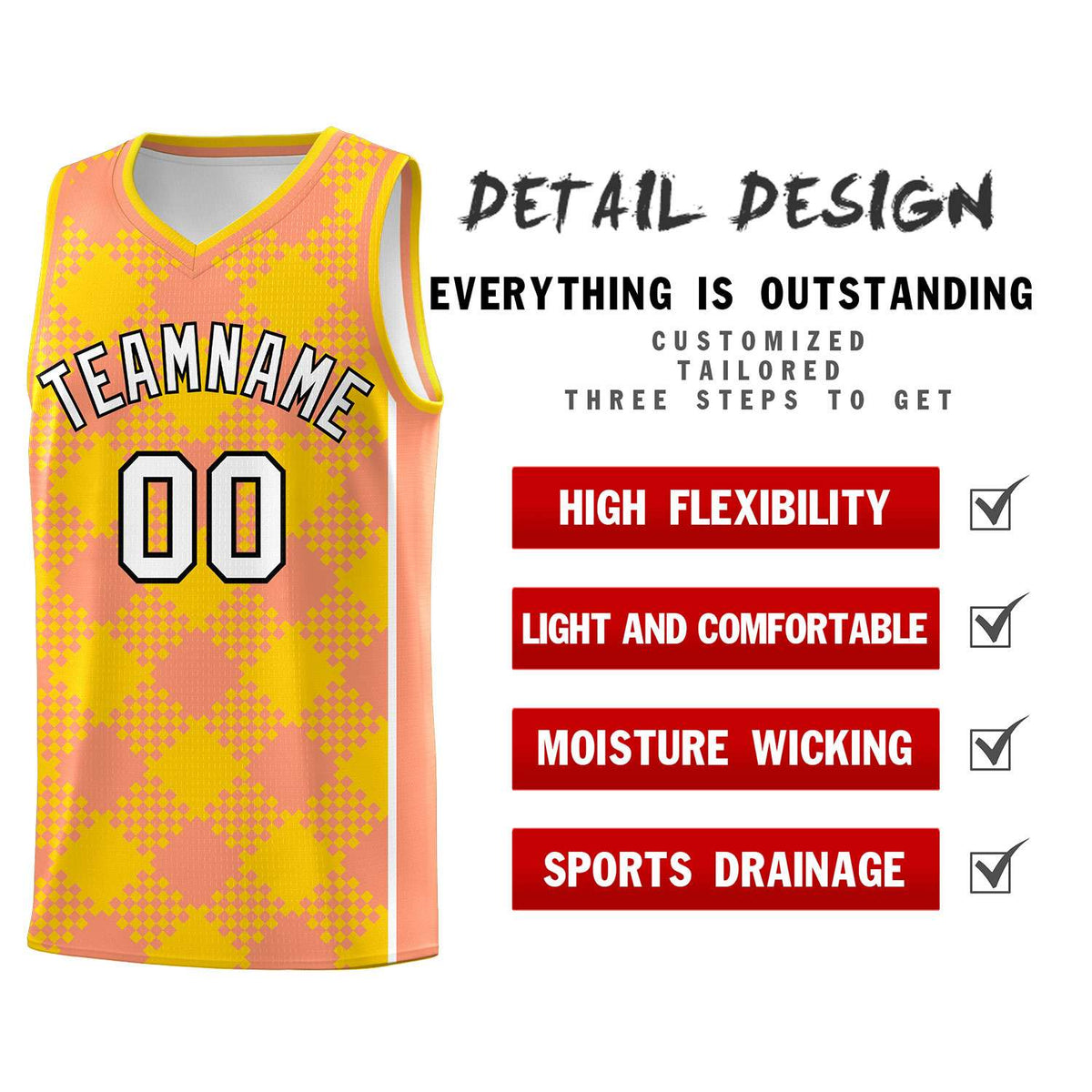 Personalized Light Orange Gold-White Grid Basketball Kits