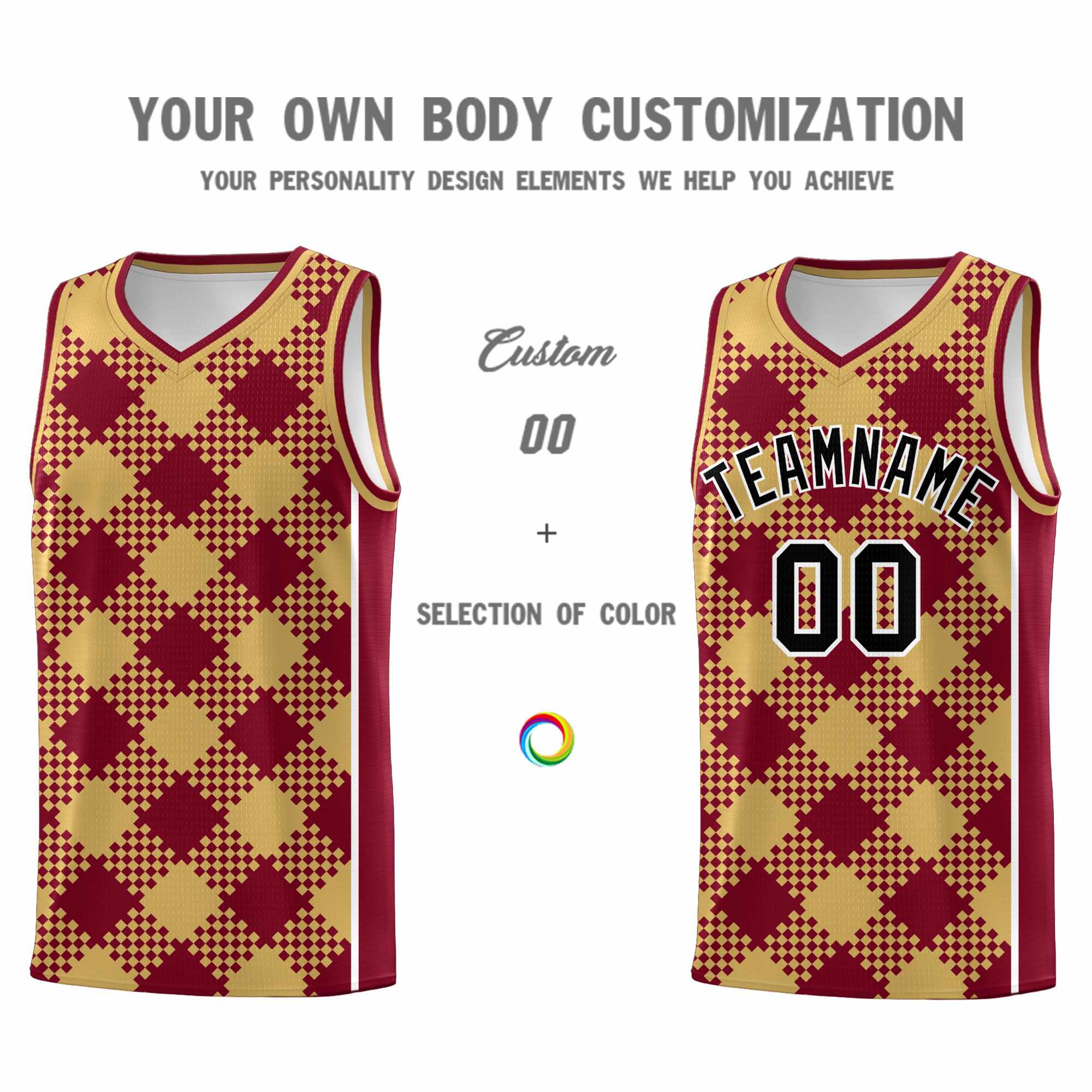 Personalized Old Gold Crimson-White Grid Basketball Kits